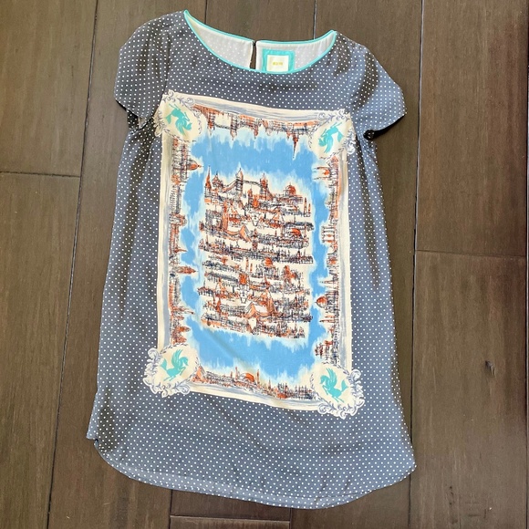 Anthropologie Maeve Around Town Charming Printed Silk Tee Dress ~ Size L - Picture 4 of 10